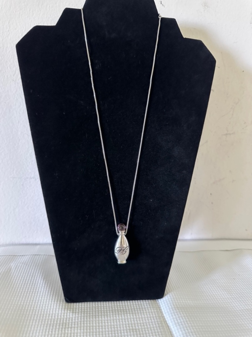 Vintage Avon Silver Teardrop Pendant Necklace with Amethyst Stone